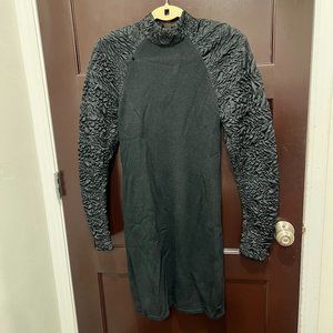 st john for saks fifth avenue black knit sweater dress with silk rouched sleeves